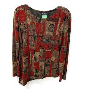 Libra Red Asymmetrical Long Sleeve Blouse